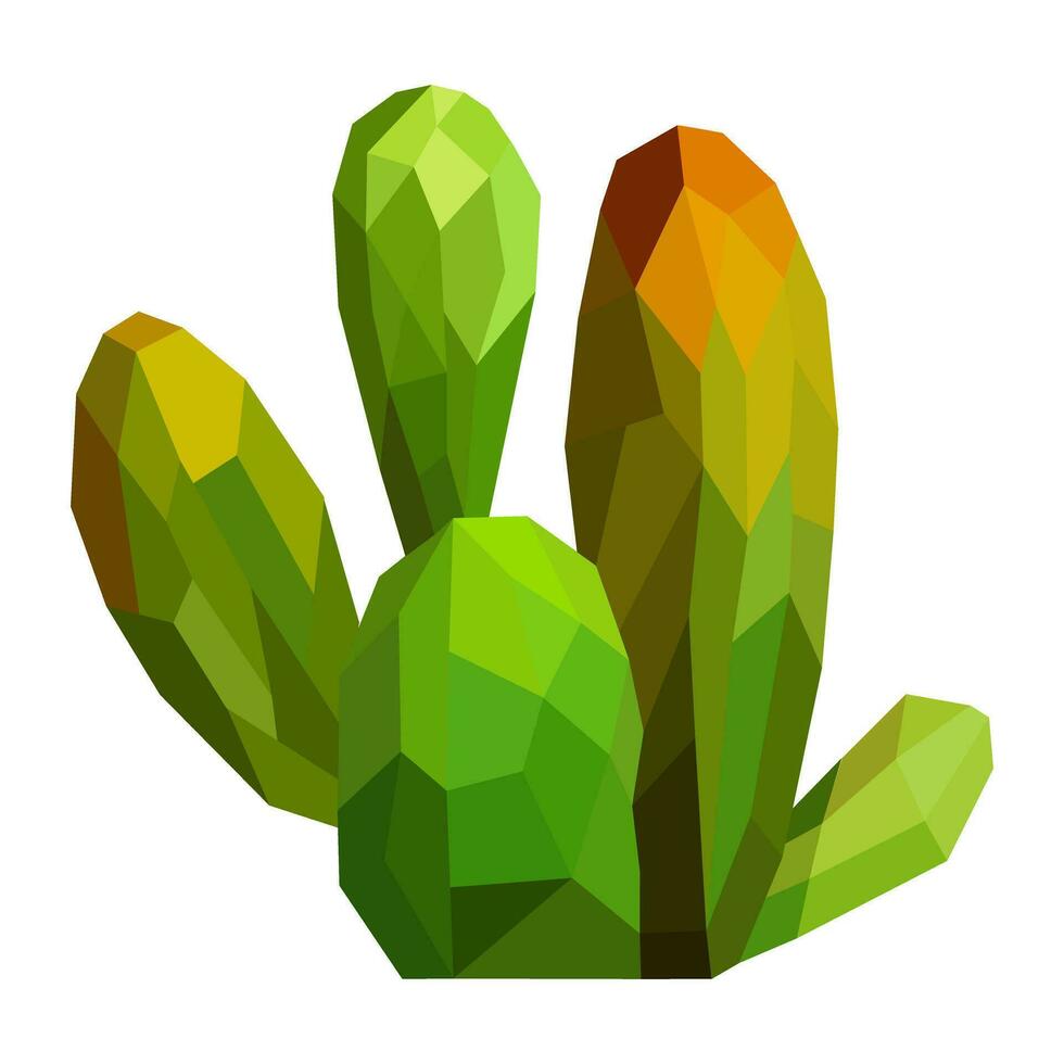 Polygonal green cactus. Minimalist low poly art style. vector