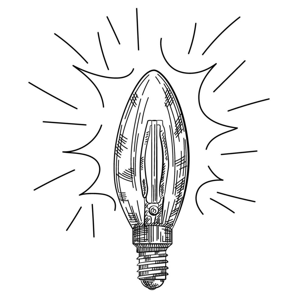 Hand-drawn retro light bulb sketch. Vintage-style bulb illustration. vector