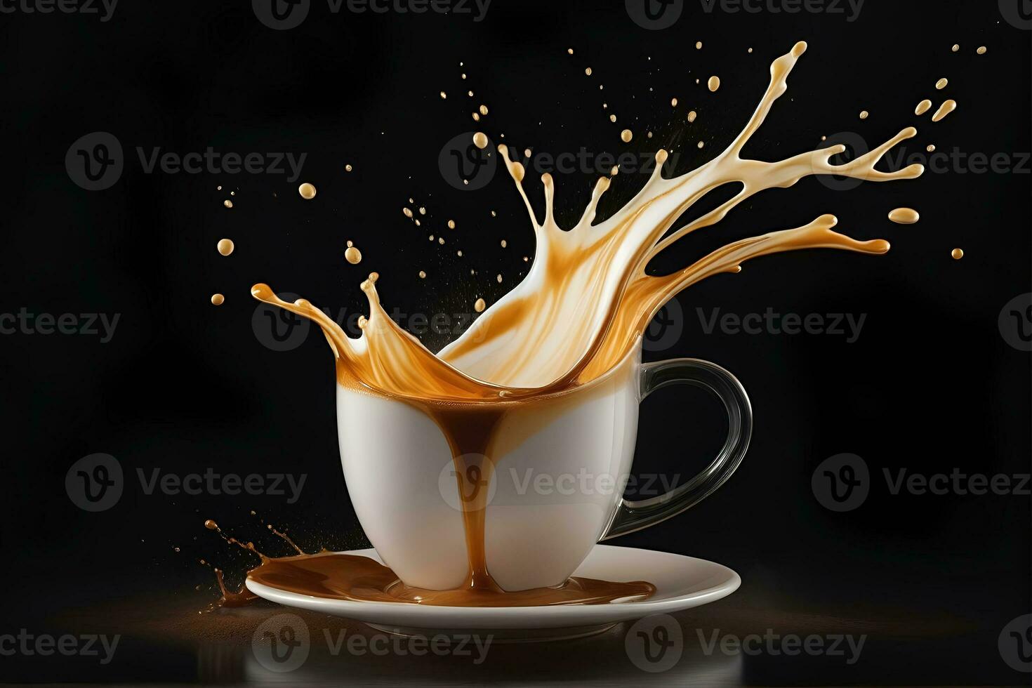 AI generated Aromatic coffee splash and splatter in a glass photo
