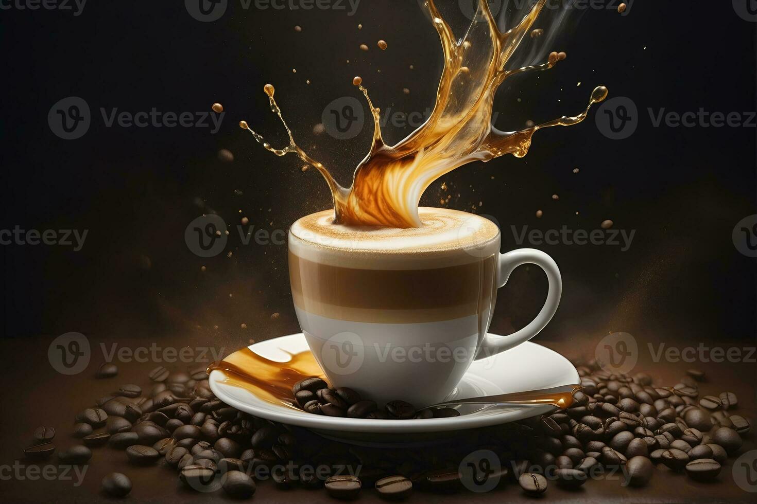 AI generated Aromatic coffee splash and splatter in a glass photo