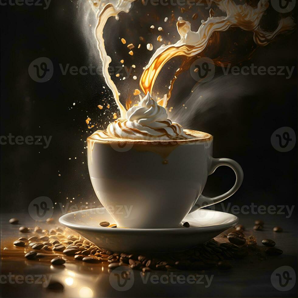 AI generated Aromatic coffee splash and splatter in a glass photo
