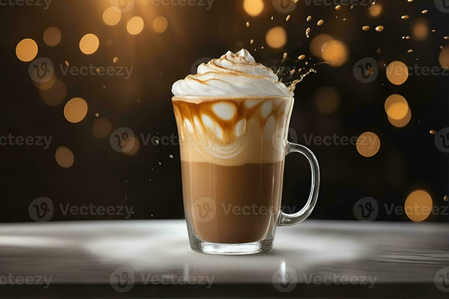 AI generated Aromatic coffee splash and splatter in a glass photo