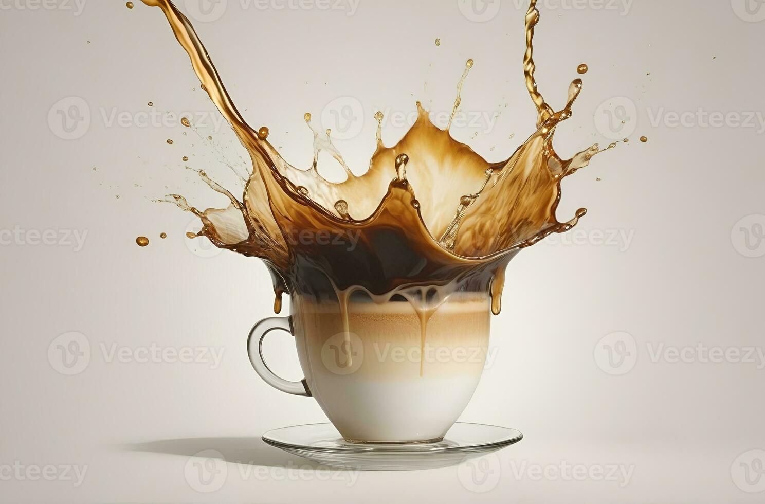 AI generated Aromatic coffee splash and splatter in a glass photo