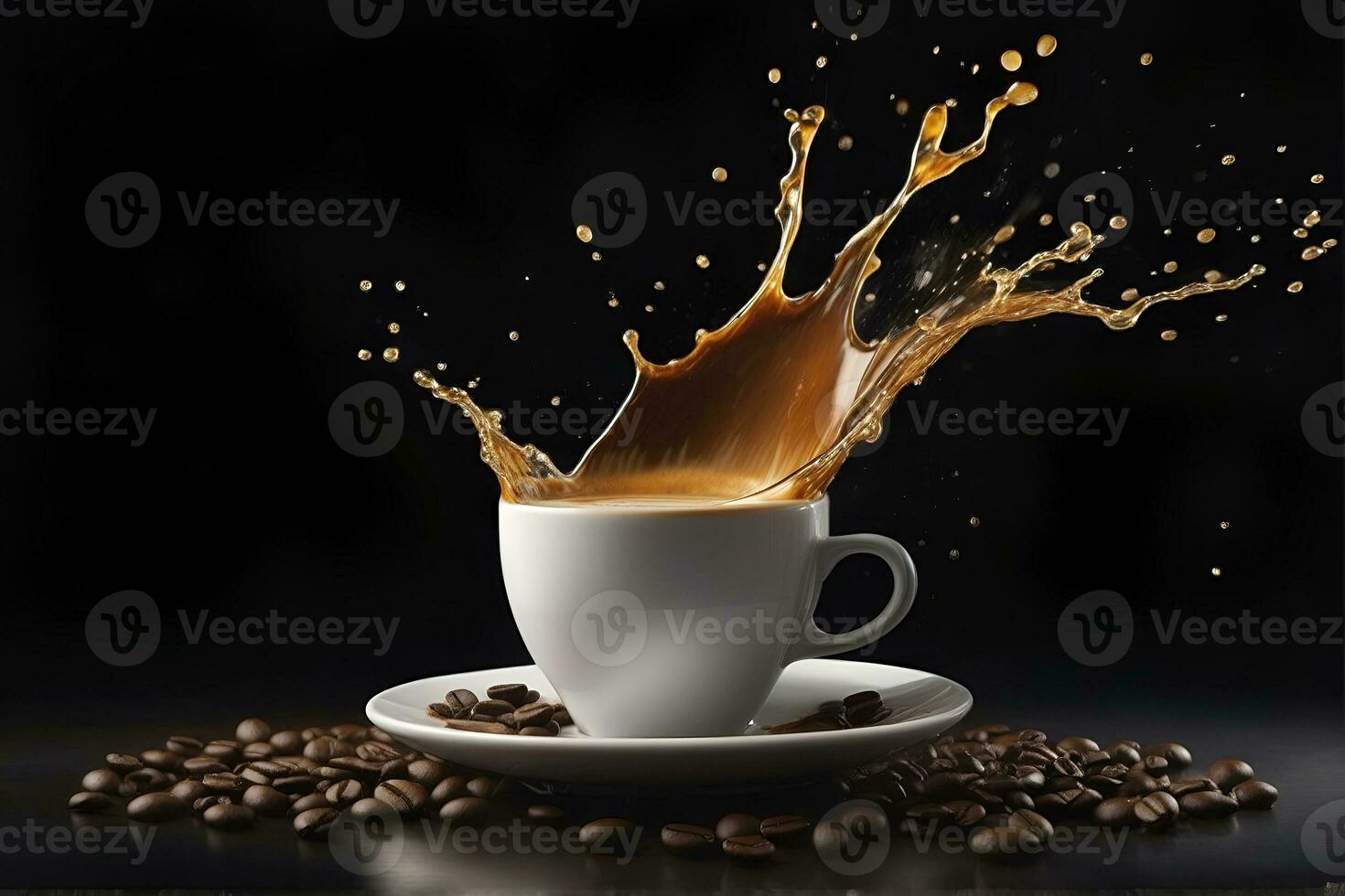 AI generated Aromatic coffee splash and splatter in a glass photo