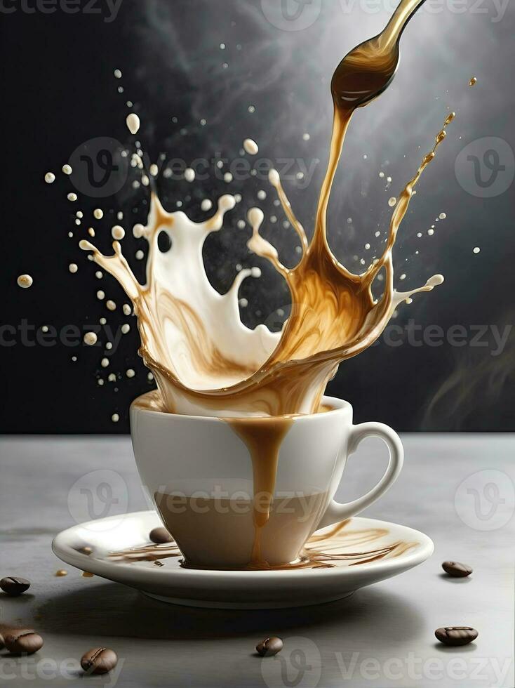 AI generated Aromatic coffee splash and splatter in a glass photo