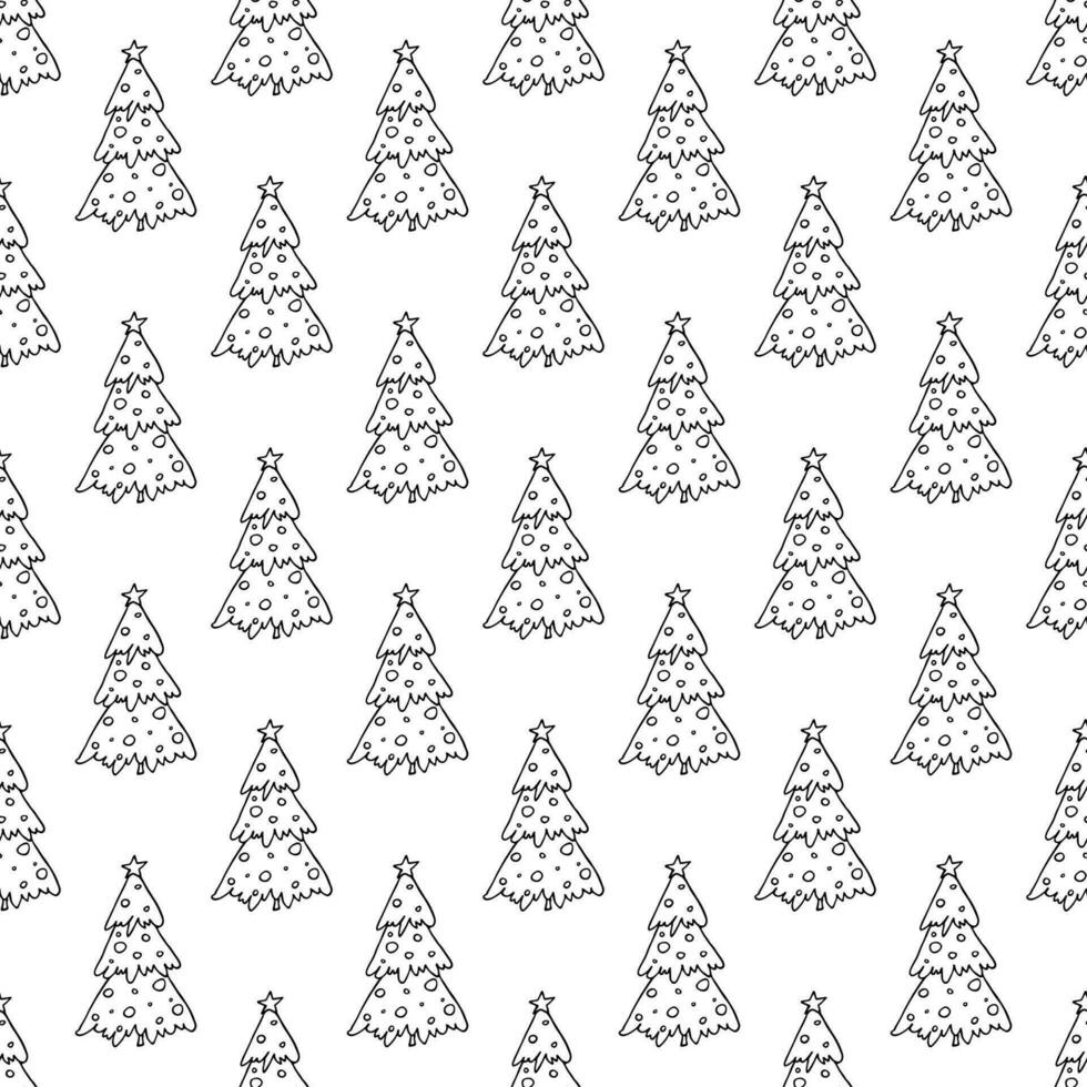 Seamless pattern with geometric minimal scandinavian Christmas tree doodle for decorative print, wrapping paper, greeting cards and fabric vector