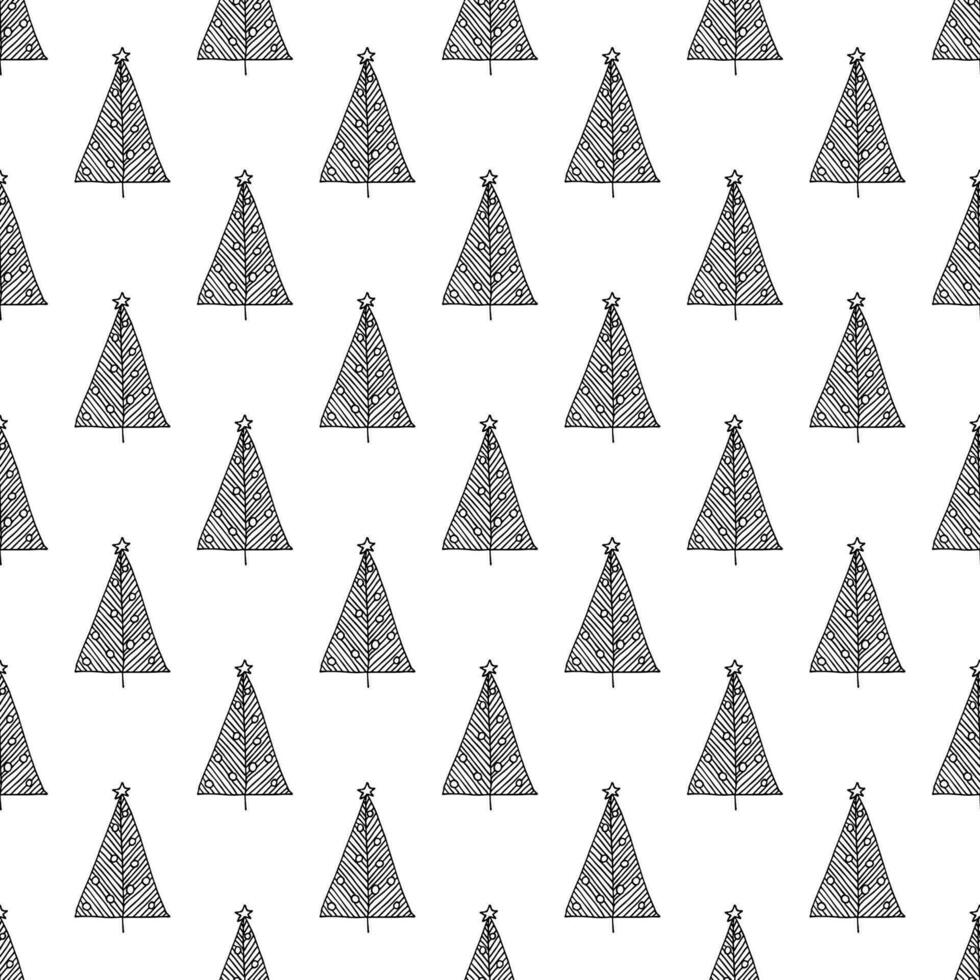 Seamless pattern with geometric minimal scandinavian Christmas tree doodle for decorative print, wrapping paper, greeting cards and fabric vector