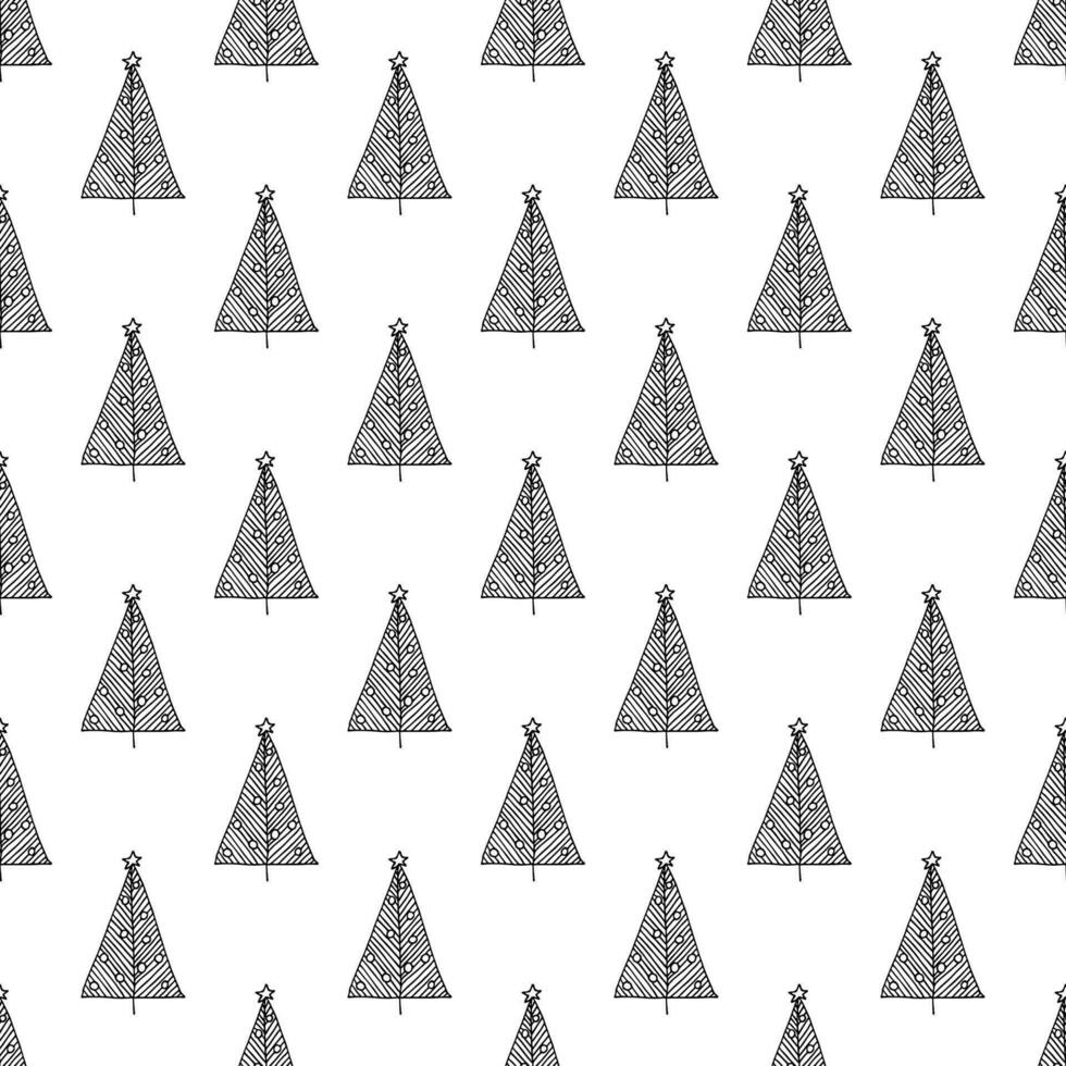 Seamless pattern with geometric minimal scandinavian Christmas tree doodle for decorative print, wrapping paper, greeting cards and fabric vector