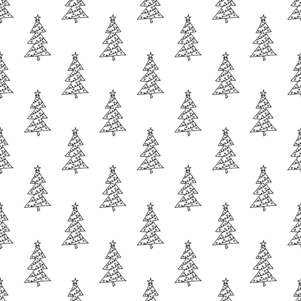 Seamless pattern with geometric minimal scandinavian Christmas tree doodle for decorative print, wrapping paper, greeting cards and fabric vector