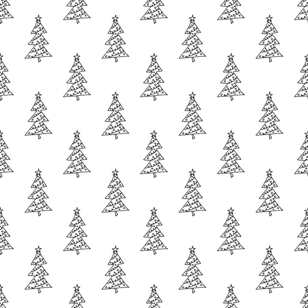 Seamless pattern with geometric minimal scandinavian Christmas tree doodle for decorative print, wrapping paper, greeting cards and fabric vector