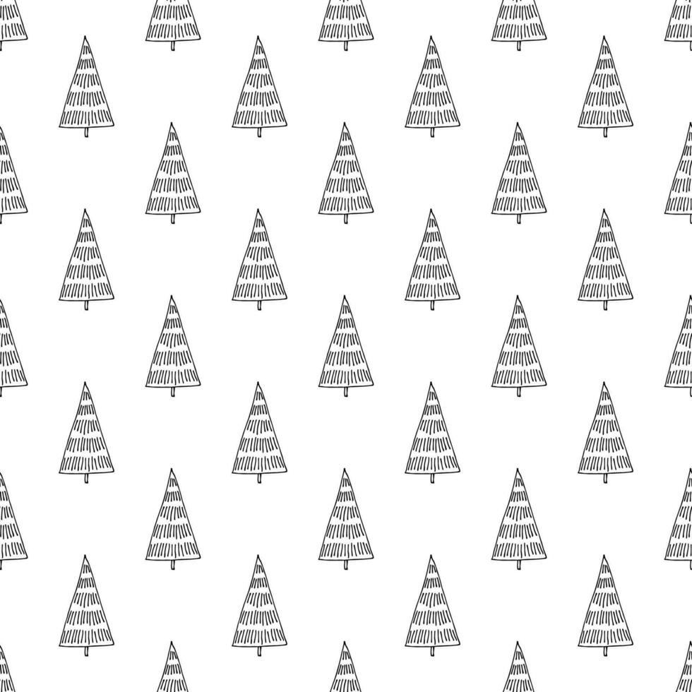 Seamless pattern with geometric minimal scandinavian Christmas tree doodle for decorative print, wrapping paper, greeting cards and fabric vector