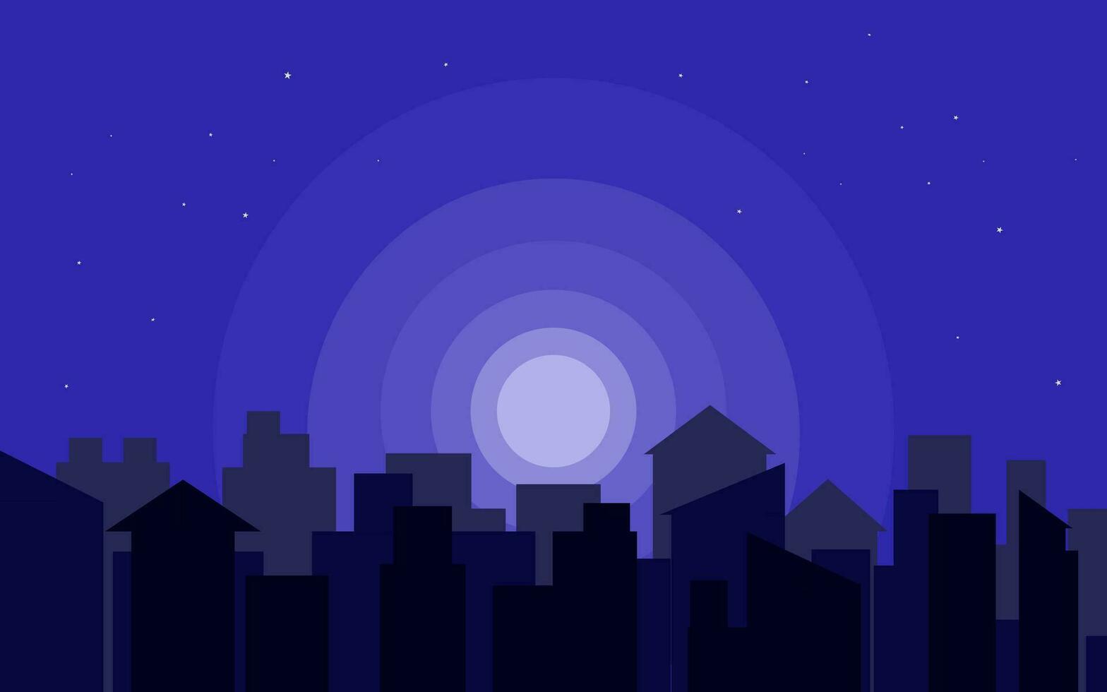 Night city with Moon Flat Design vector