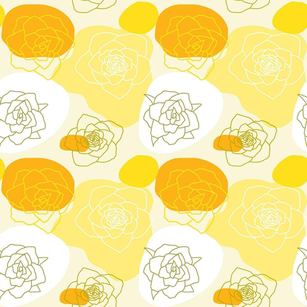 Yellow Line Art Rose Seamless Pattern vector