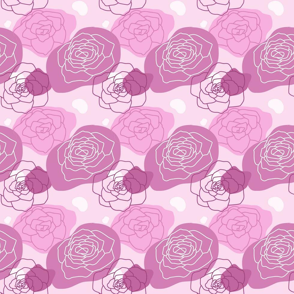 Pink Line Art Rose Seamless Pattern vector