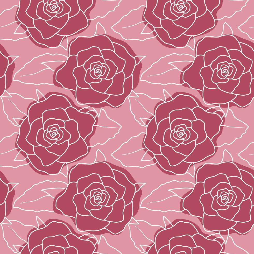 Red Line Art Rose Seamless Pattern vector