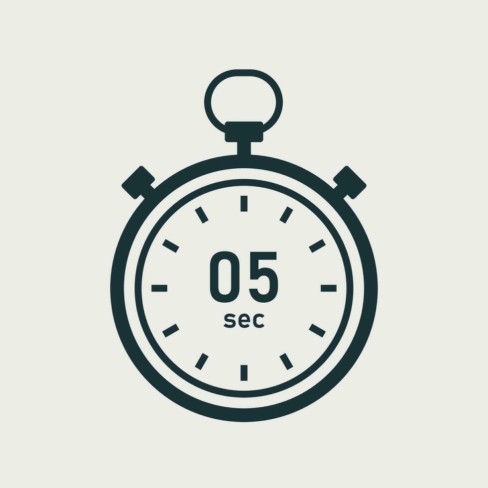 Five second stopwatch icon. Timer 5 sec. Vector