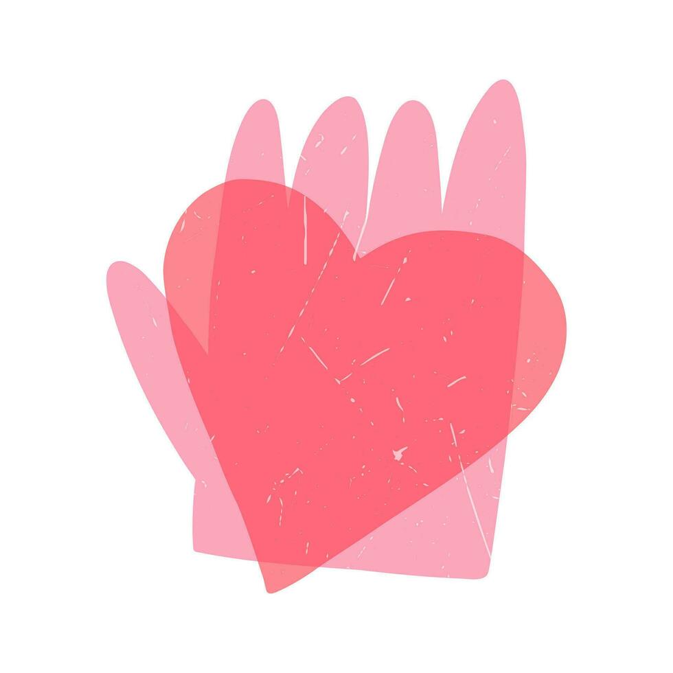 Hand holding heart, cartoon flat vector illustration with grunge texture, isolated on white background. Concepts of love, Valentines day, charity and donations.