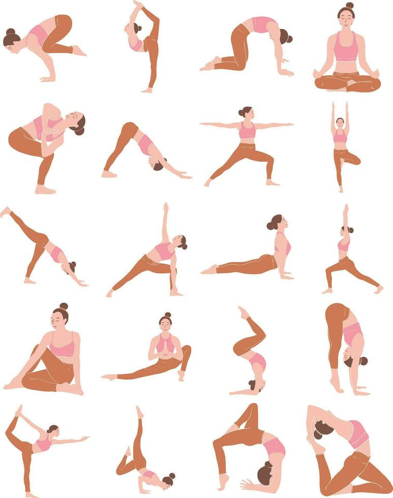 mujer yoga actitud ilustración conjunto vector