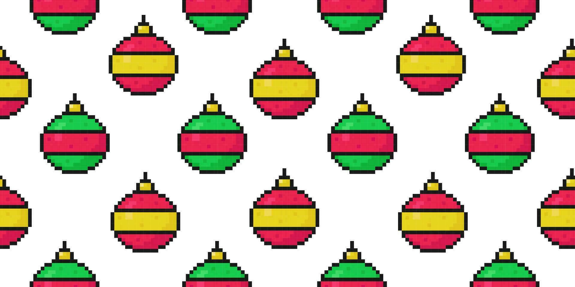 christmas pixel balls pattern, new year celebration, holiday cover, seamless pattern for wrapping, backgrounds, phone case and more, vector illustration