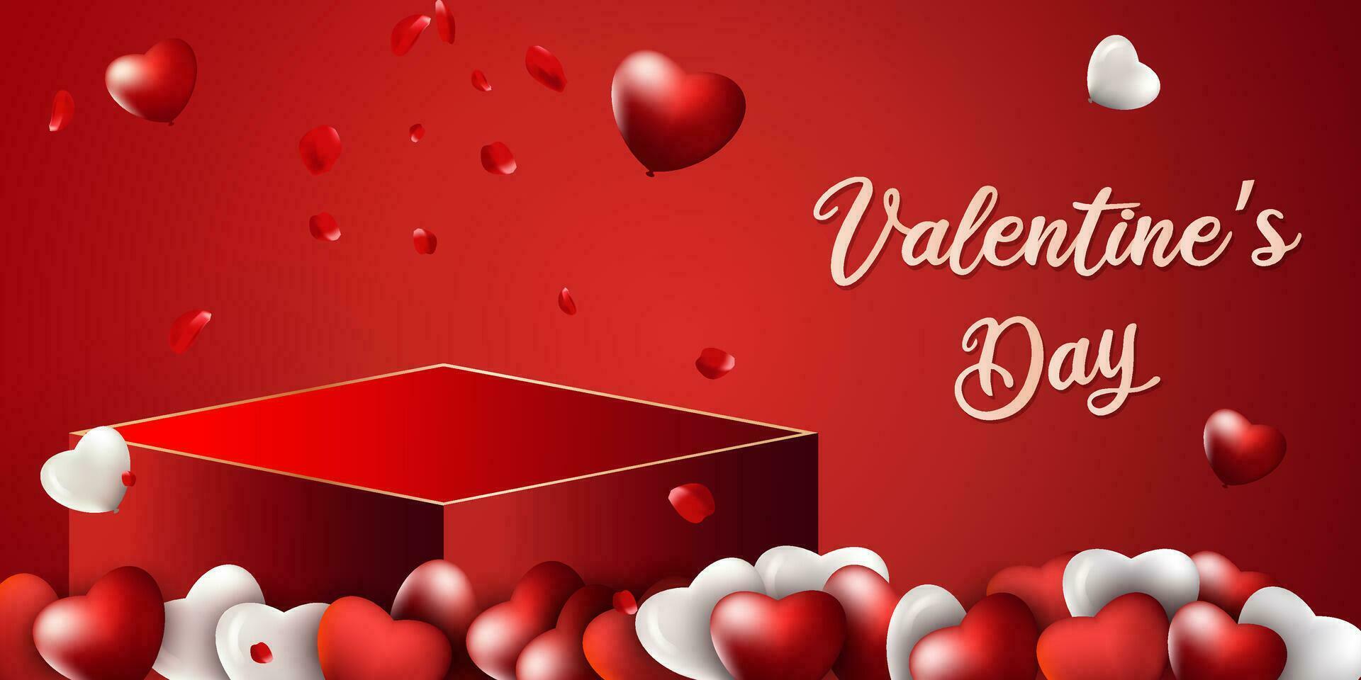 The product podium is in the shape of a box, with a Valentine's Day love theme vector