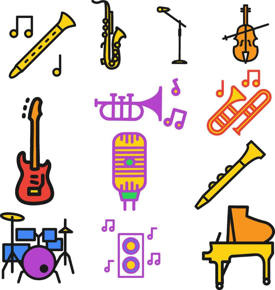 musical instruments icons variable colors. vector