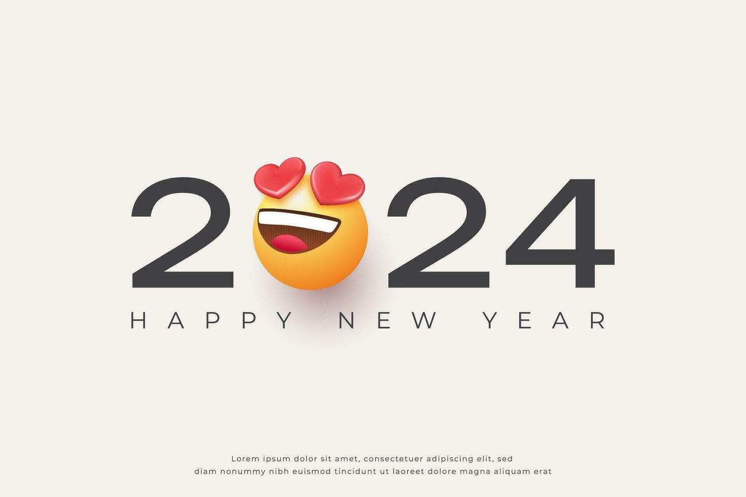 contento nuevo año 2024 con amor emoji diseño vector