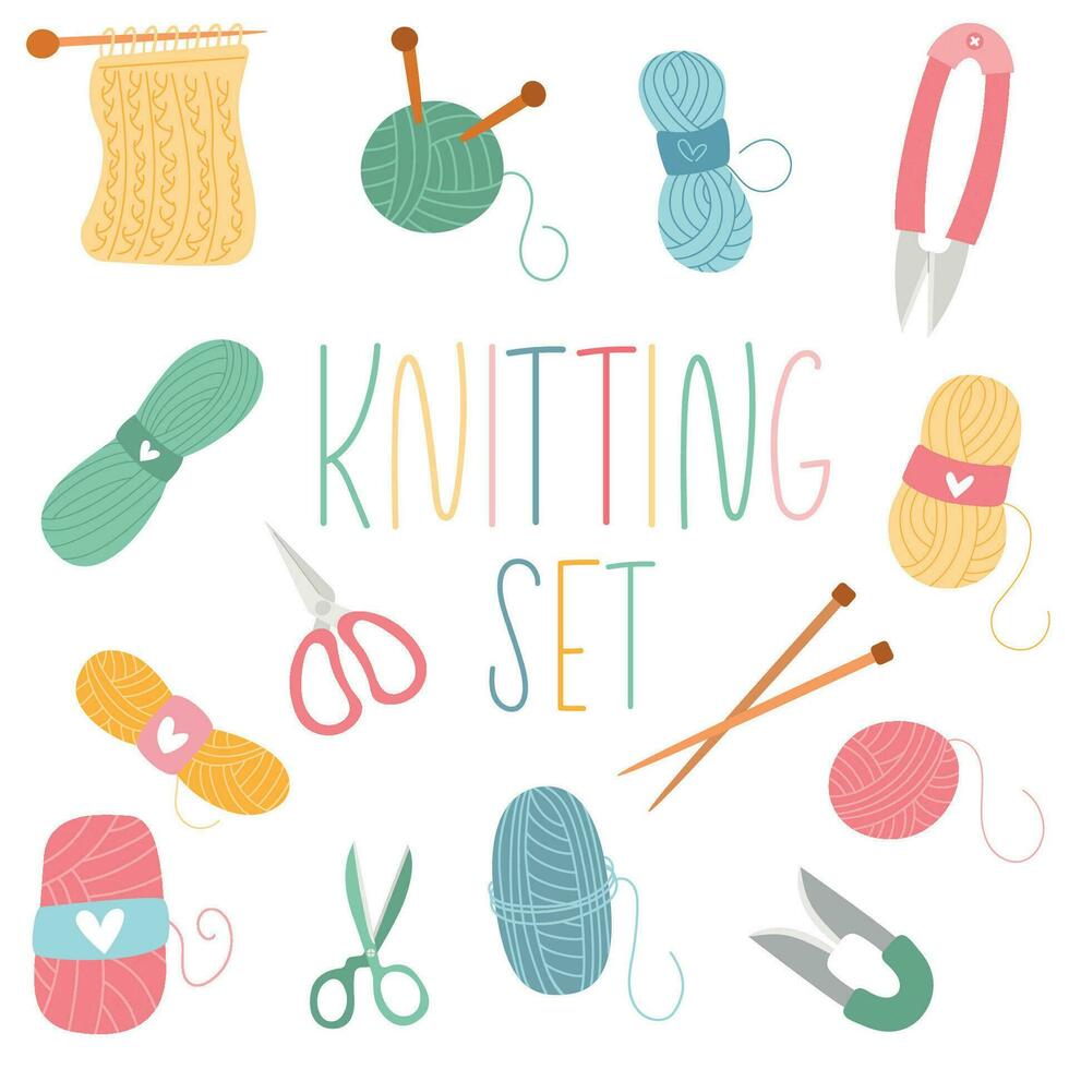 Needlework tools set. Sewing and knitting objects. Handmade Kit vector illustration