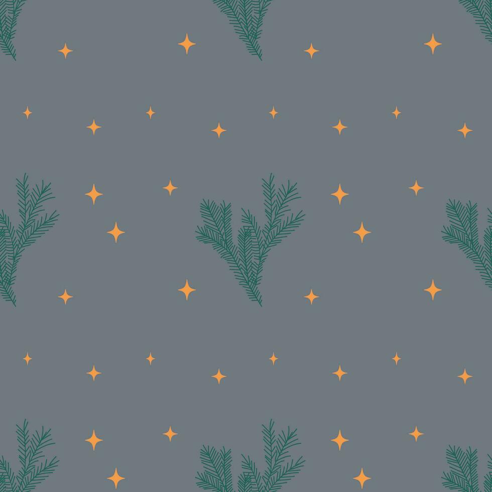 The Christmas pattern with elements - Christmas trees, gifts, stars, snowflakes, and ornaments. The hand-drawn element. Seamless pattern for wrapping paper, textile prints, and background designs. vector