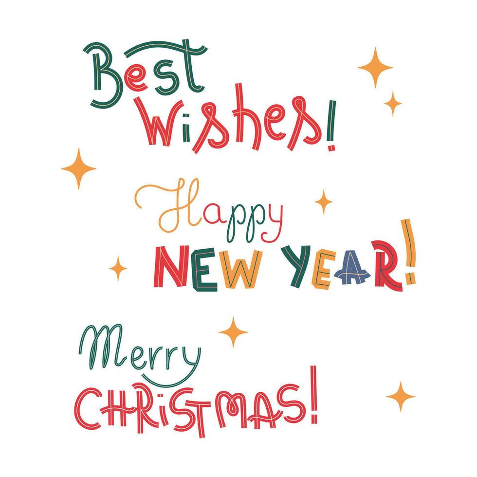 Christmas postcards with cute doodle elements. Simple Xmas cliparts for the your designs. Holiday decorations elements. vector