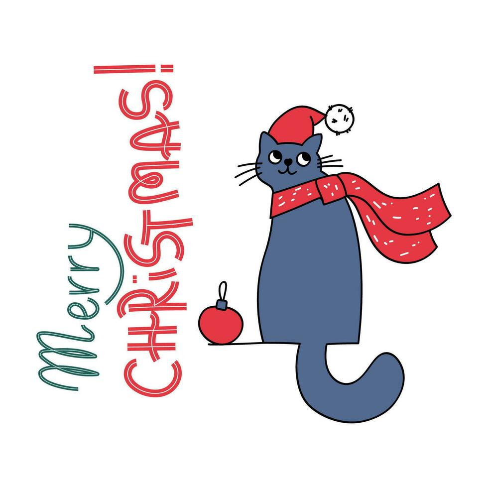 Navidad postales con linda garabatear elementos.lindo coño Navidad gatos vector