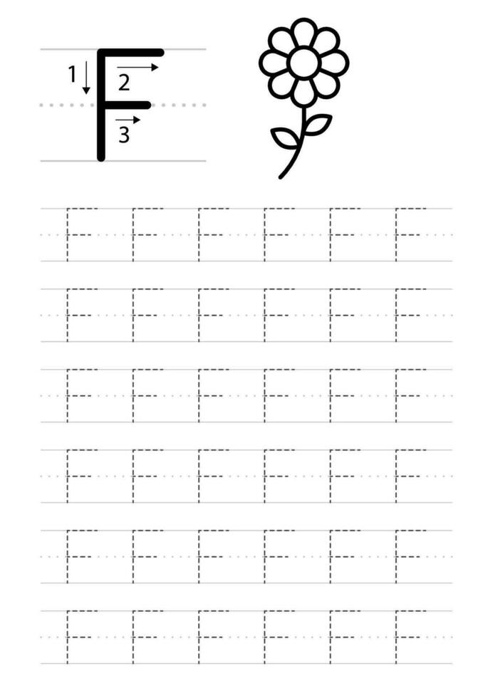 Printable letter F alphabet tracing worksheet vector