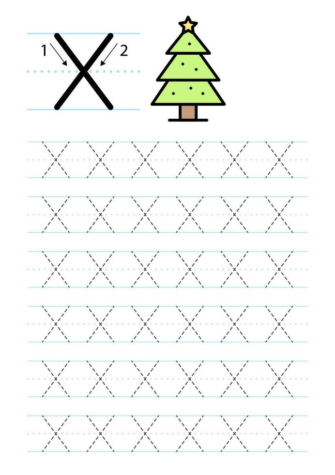 Printable letter X alphabet tracing worksheet vector