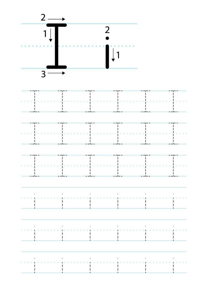 Printable letter I alphabet tracing worksheet vector