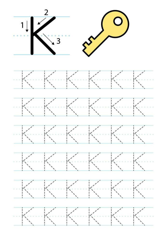 Printable letter K alphabet tracing worksheet vector