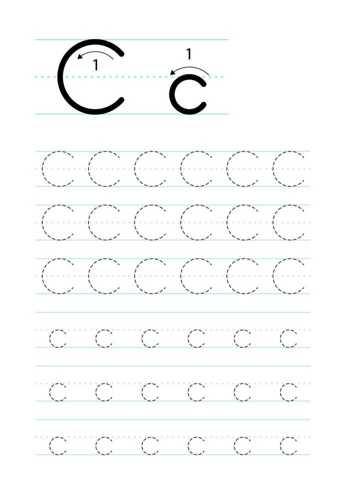 Printable letter C alphabet tracing worksheet vector