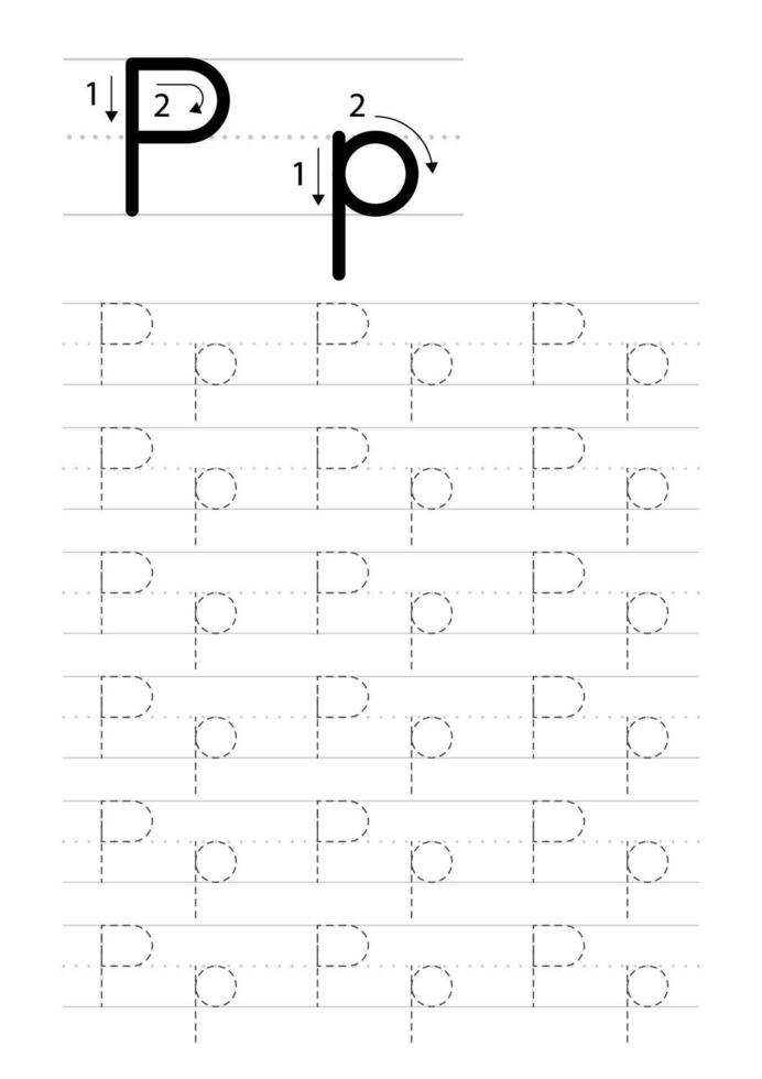 Printable letter P alphabet tracing worksheet vector