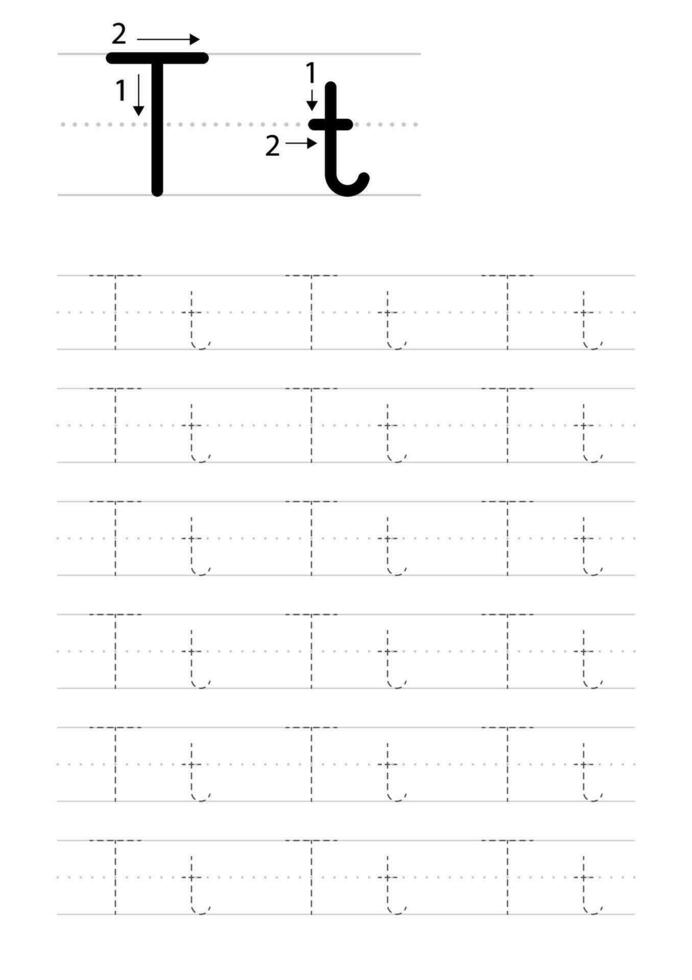 Printable letter T alphabet tracing worksheet vector