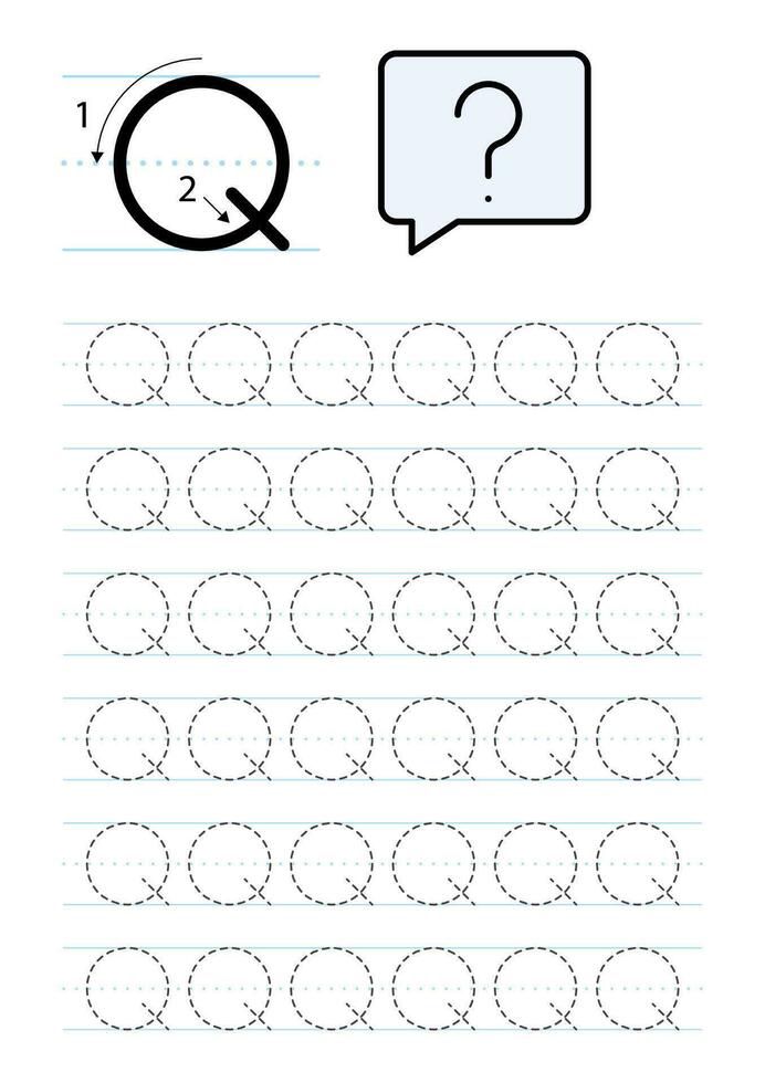 Printable letter Q alphabet tracing worksheet vector
