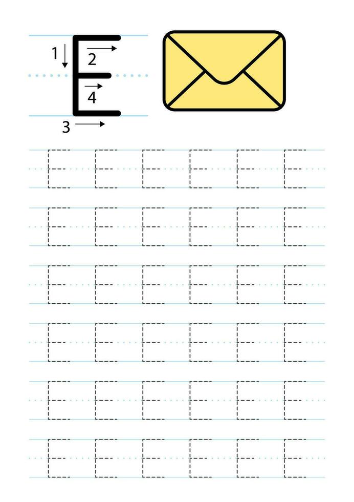 Printable letter E alphabet tracing worksheet vector