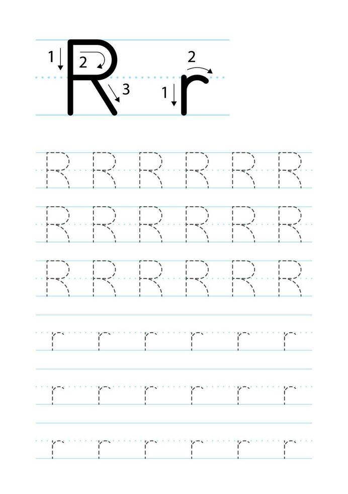 imprimible letra r alfabeto rastreo hoja de cálculo vector