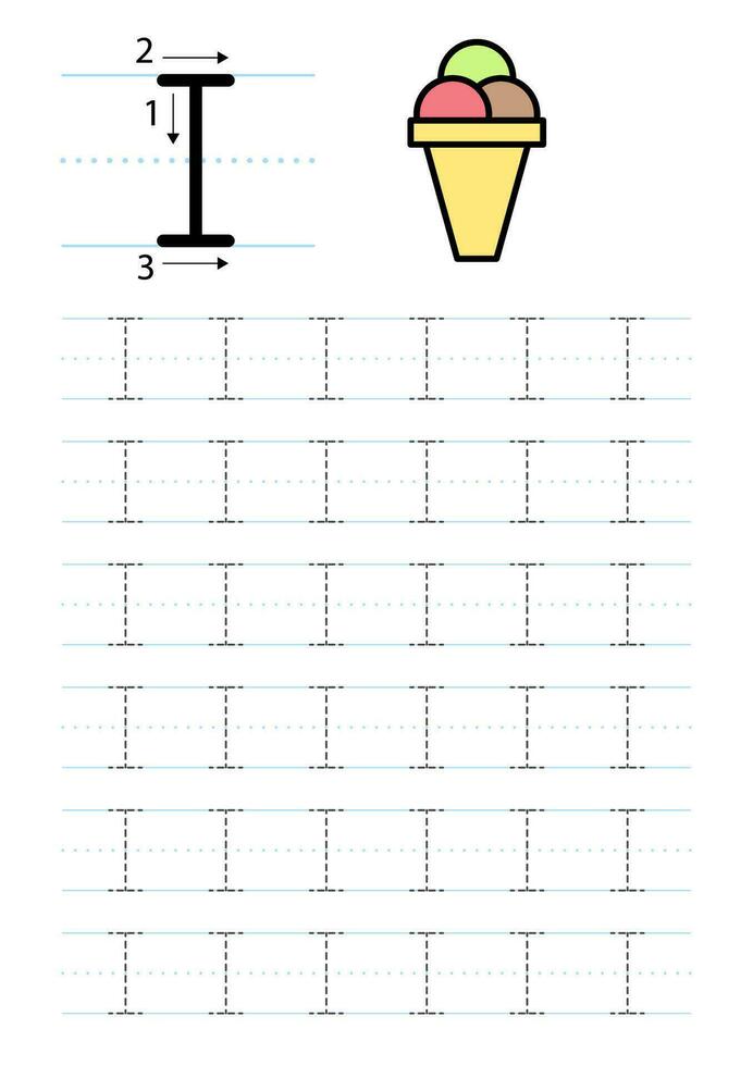 Printable letter I alphabet tracing worksheet vector