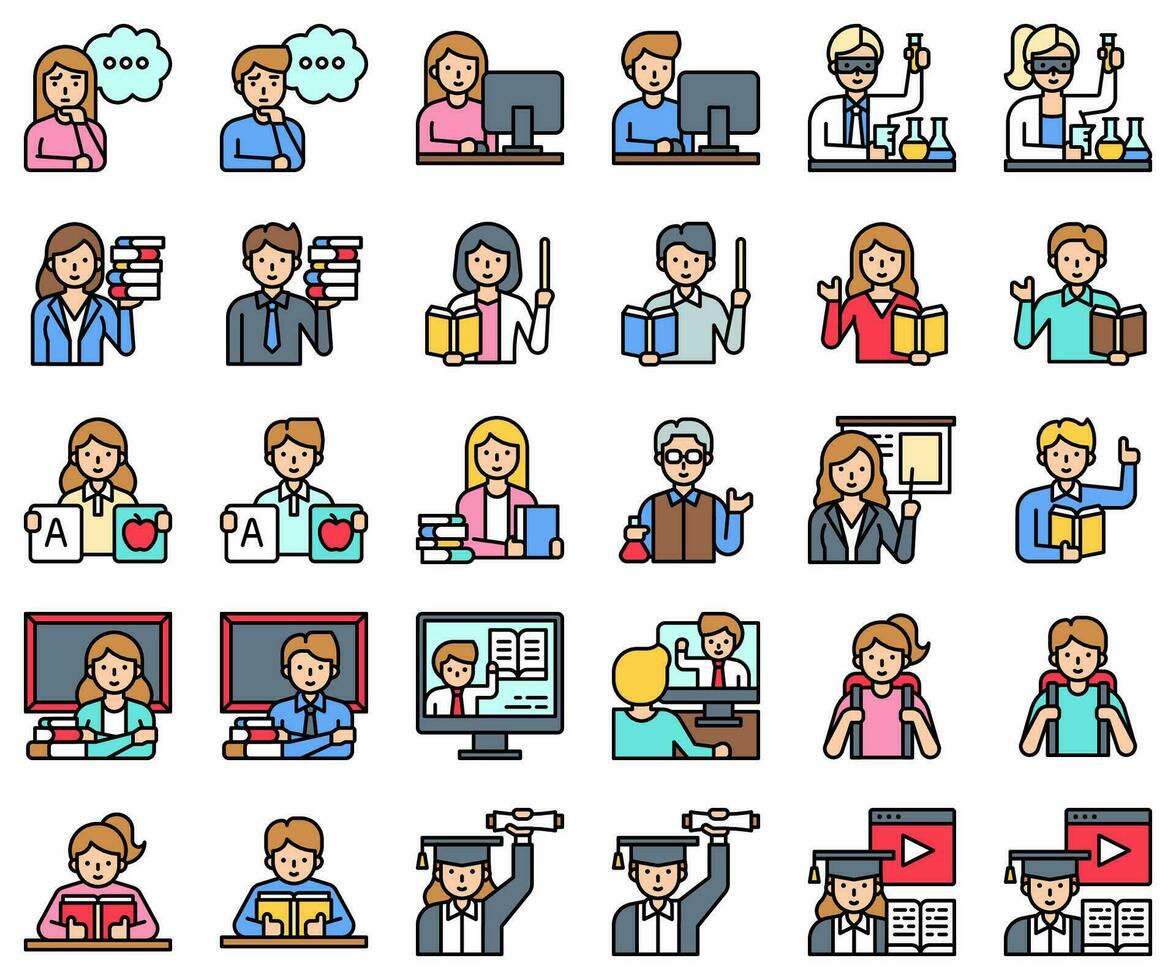 An education related avatar filled icon set vector