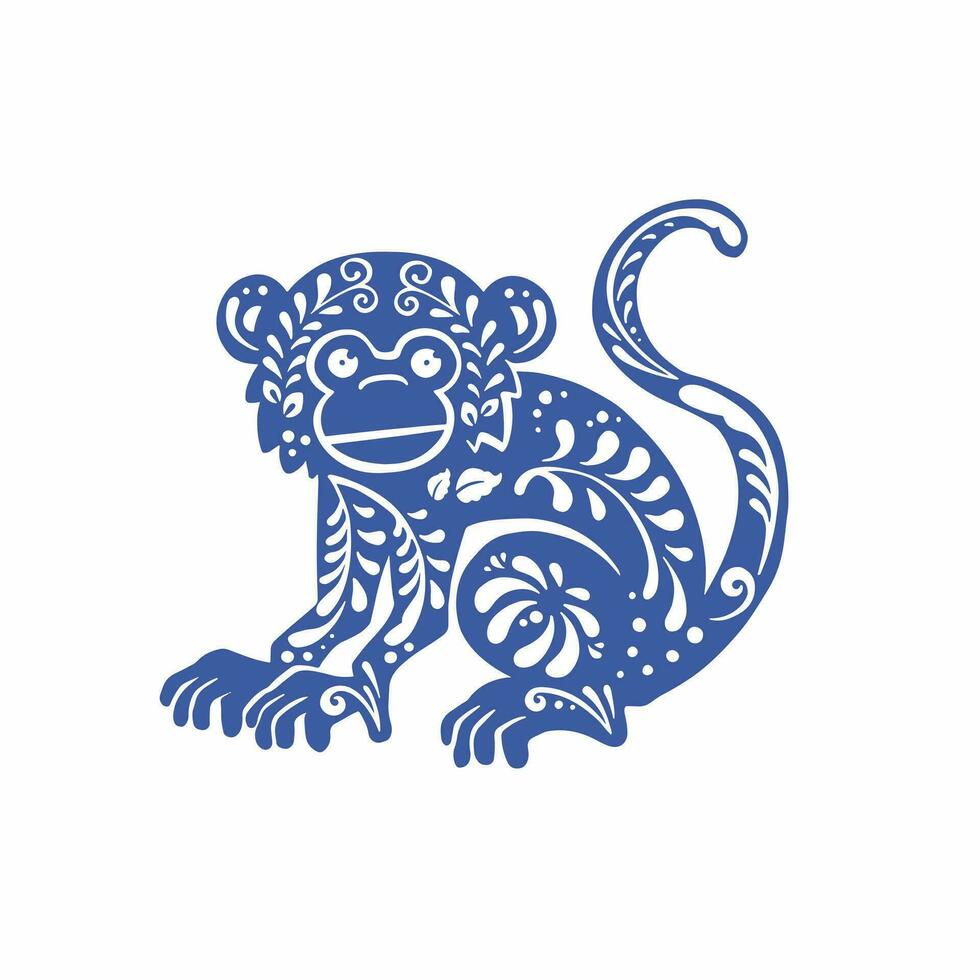 Monkey with retro painted blue, vector illustration eps 10