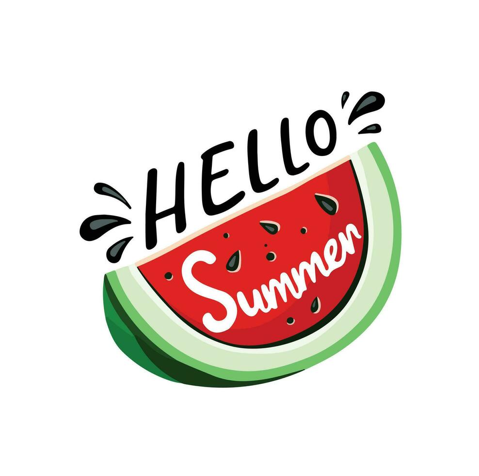 Hello summer lettering on watermelon, vector illustration eps10