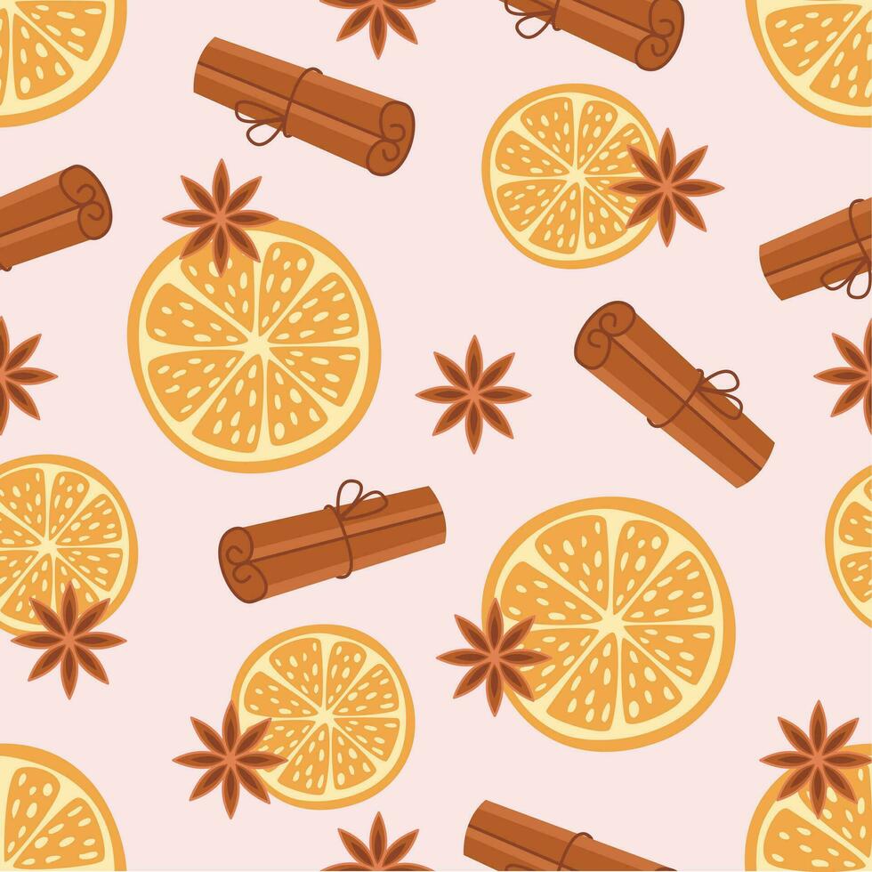 Seamless pattern with citrus and cinnamon vector