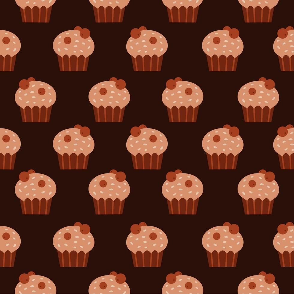 Bakery seamless pattern with cupcakes vector
