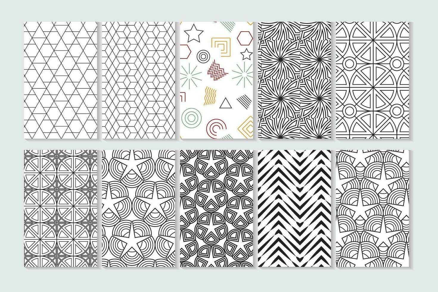 Set of 10 Geometric Seamless Fabric Pattern Vector Background