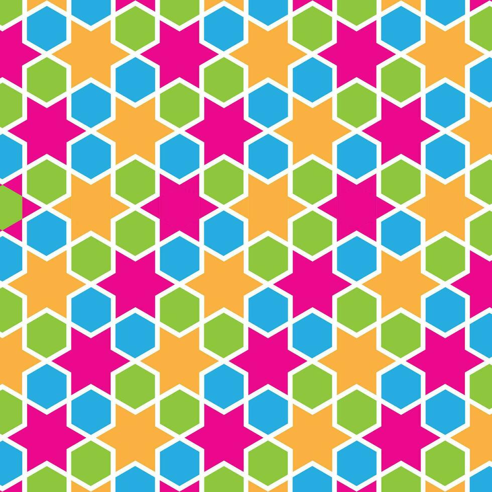 Repeating Pattern of Abstract Colorful Star and Hexagon Vector Background