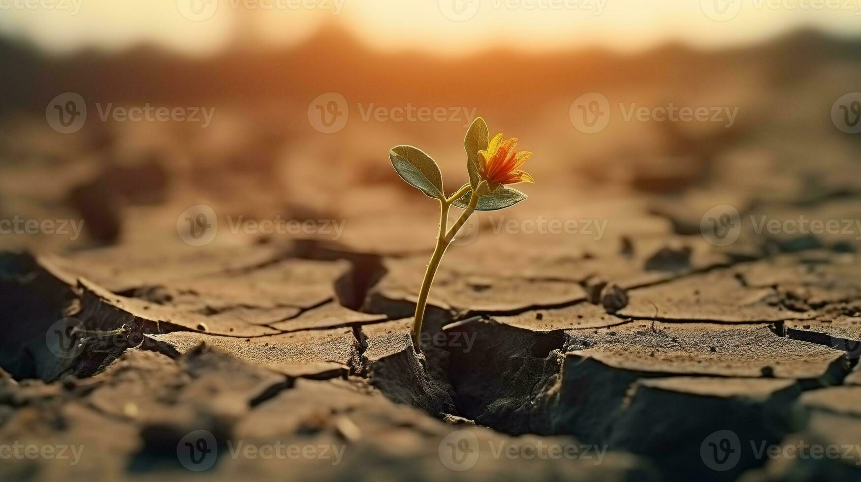 ai generado planta en seco agrietado lodo. global calentamiento y clima cambio concepto foto