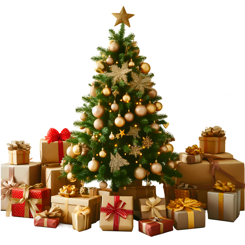 AI generated A Christmas tree surrounded by gift boxes png